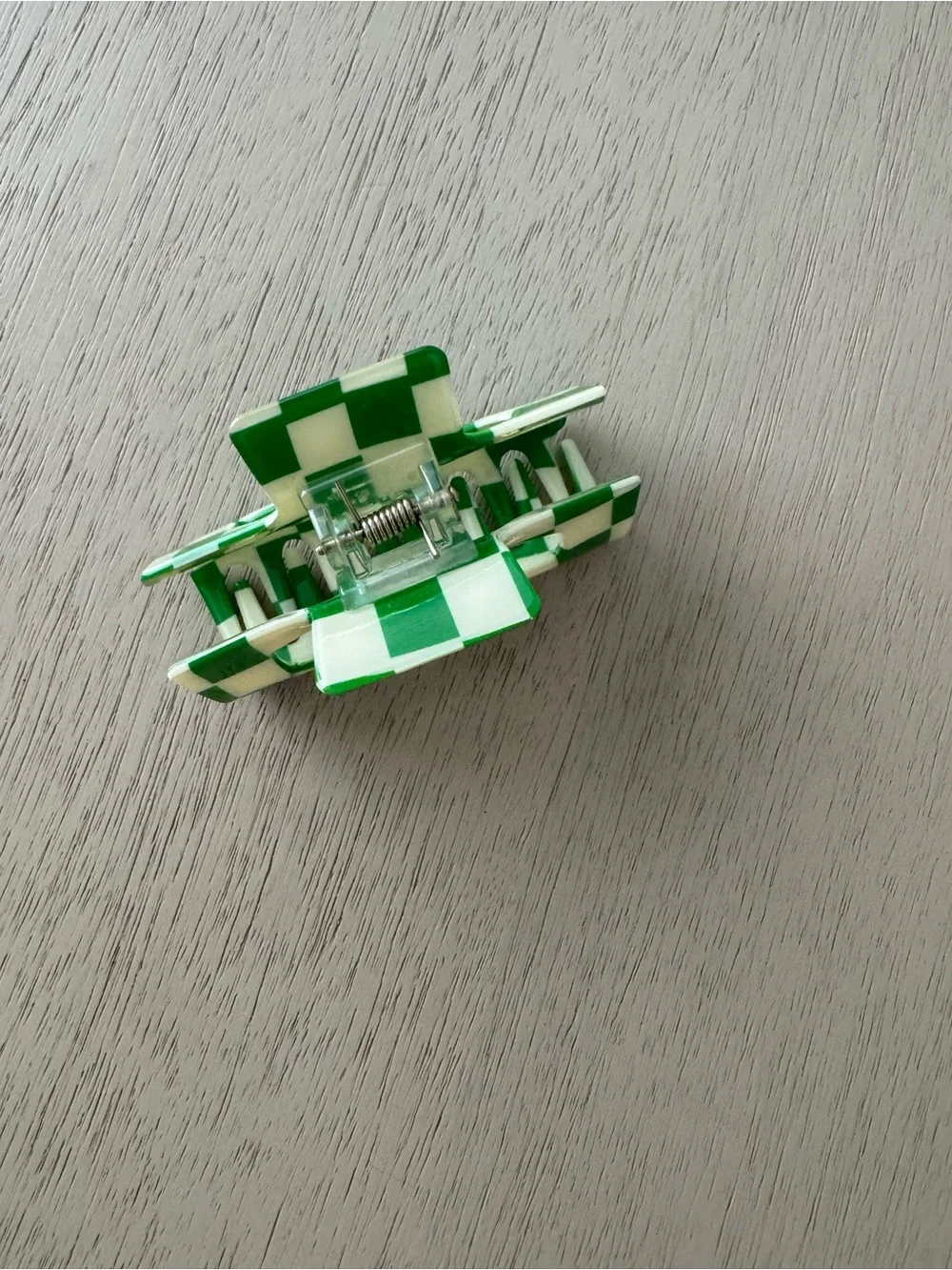 Green and White Checkered Hair Clip